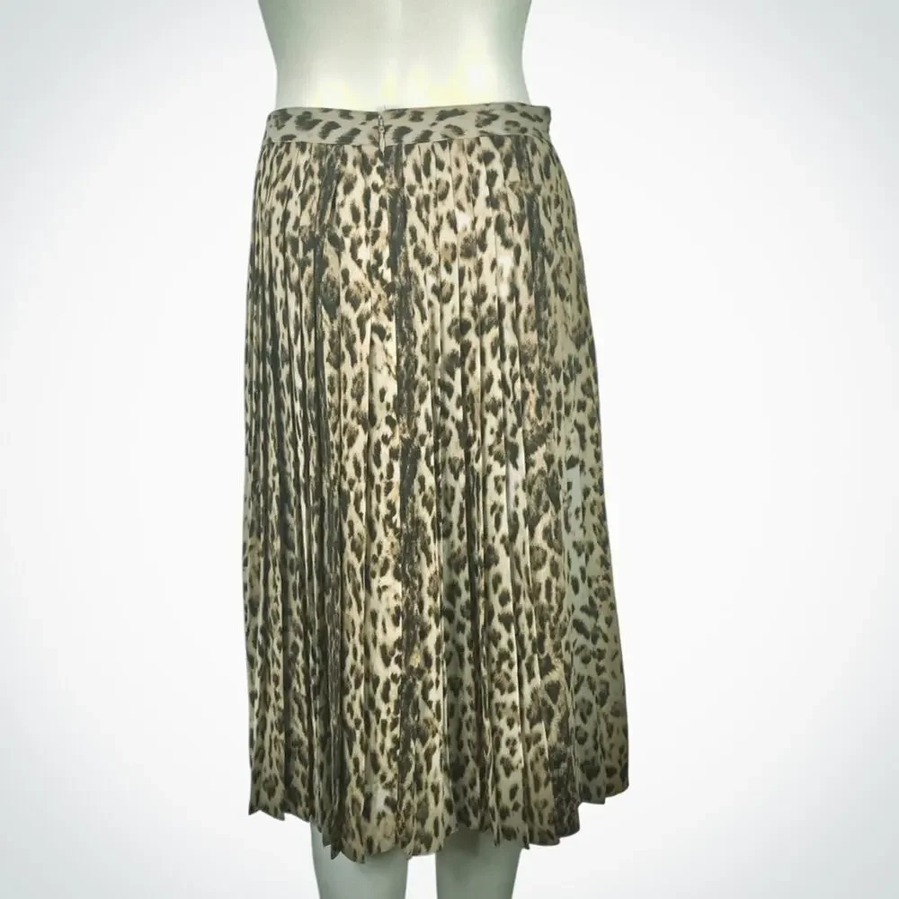 J. Crew NWT Leopard Pleated Midi Skirt Tan & Black Animal Print A-line XS/0